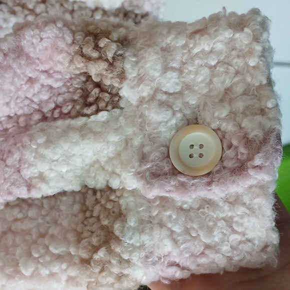 Mable Anthropologie Plaid Sherpa Barn Button Down Jacket Pink Cream Medium - Picture 6 of 9